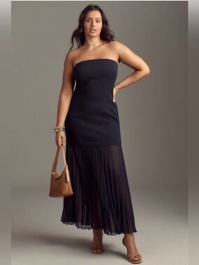 Anthropologie Strapless Twofer Pleated Midi Dress